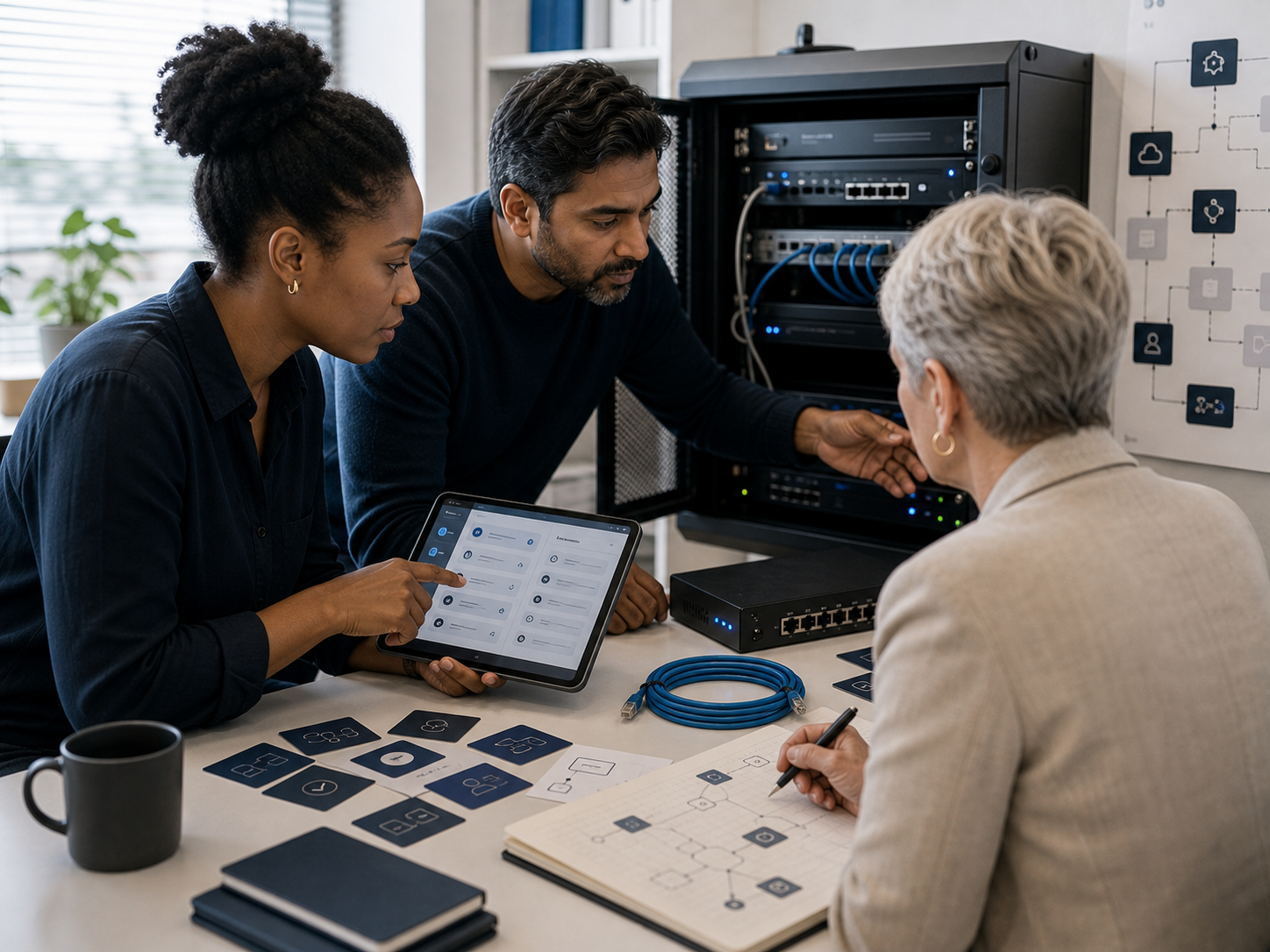 A senior technical team working directly through architecture and delivery planning.